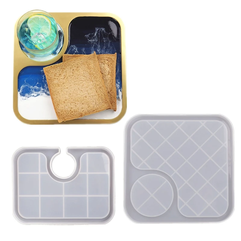 

2 Pcs/Set Set Dinner Plate Epoxy Resin Mold Tray Placemat Silicone Mould DIY Crafts Serving Board Plate Casting Tools