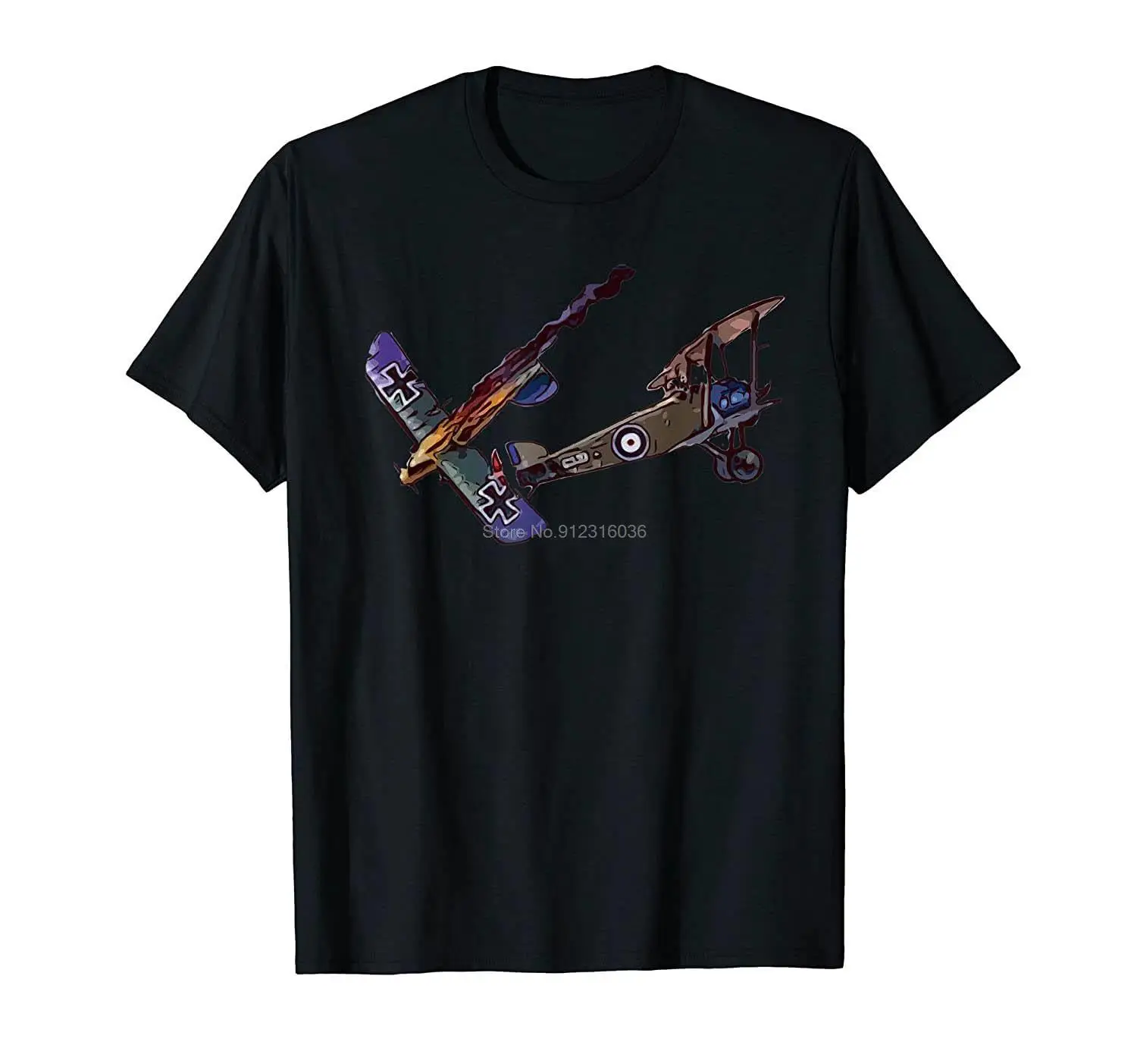 World War I Aerial Combat British German Biplane T-Shirt Men Cotton Tshirt Hip Hop Tees Tops Harajuku Streetwear