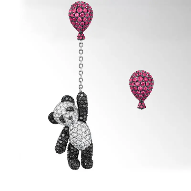 

1 Pair Irregular Cute Black White Bear Pink Balloon Panda Fashion Rhinestones Earrings Tassel Dangle Earrings