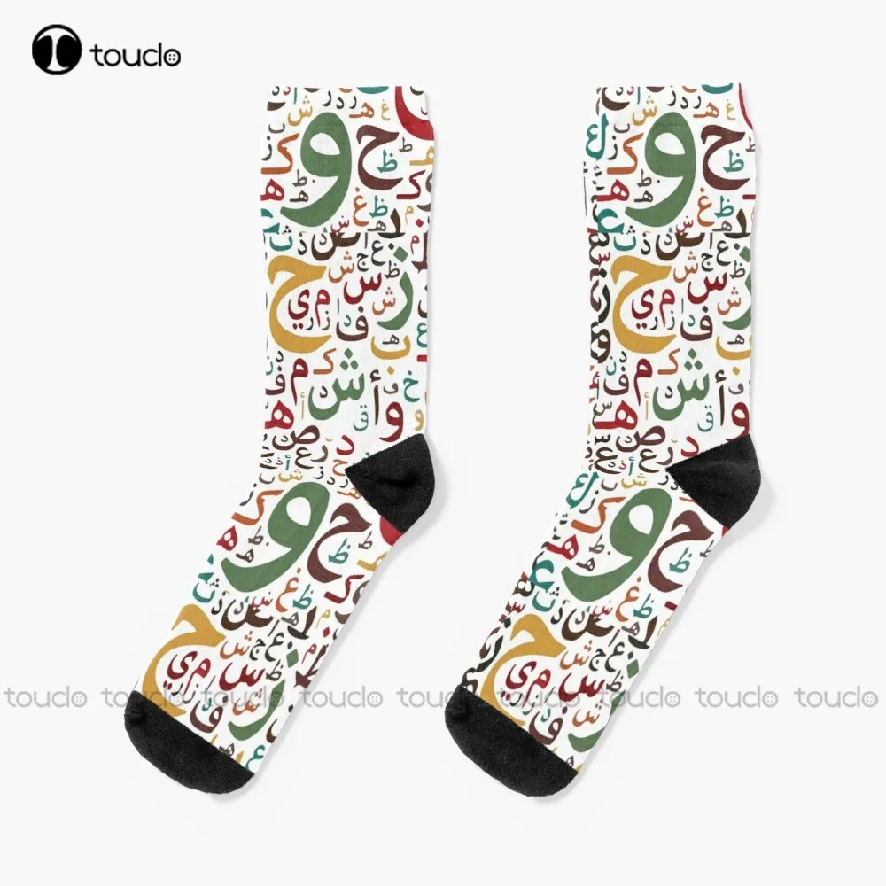 

New Colorful Arabic Letters Pattern Socks Soccer Socks Men Personalized Custom Unisex Adult Socks Teen Socks