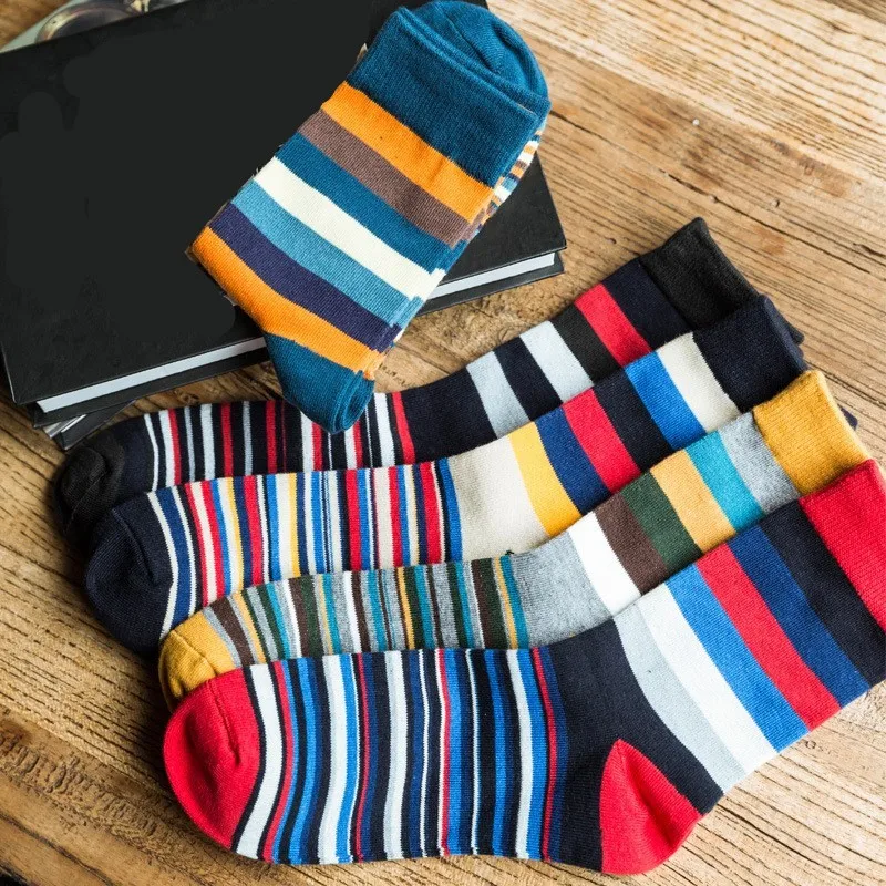 

New Men Fashion Cotton Crew Long Socks Colorful Striped Creative Sport Breathable Socks