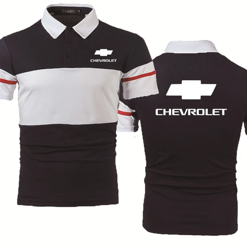 

Mens Short Sleeve Chevrolet Car Logo Summer casual Cotton Splicing polo shirt Fashion Hip Hop Harajuku Male Brand Tee