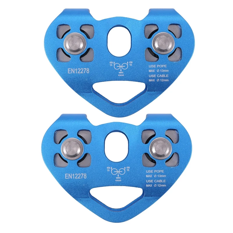 

2X Heart-Shape Climbing Double Pulley Steel Cable Rope 13mm Climbing Device High Speed Zipline Trolley 24KN
