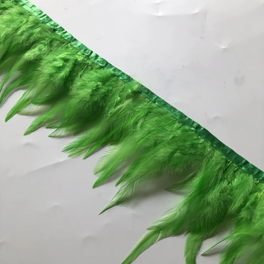 

Wholesale 10 Meters Dyed Apple Green Chicken Hackle feather Fringe Trim 4-6 Inches in Width For Dress DIY Clothes Sewing Belts