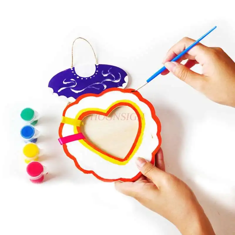 

material graffiti paper Wooden Love Photo Frame Flowers Tag Decoration Kindergarten Coloring Painting Children's