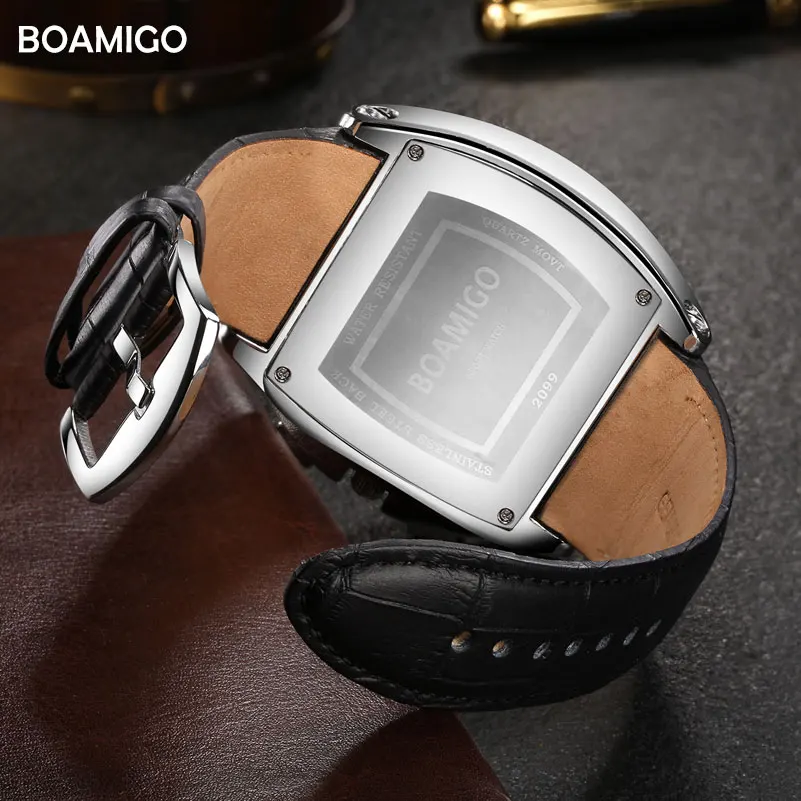 BOAMIGO Брендовые мужские деловые кварцевые часы с кожаным ремешком автоматические