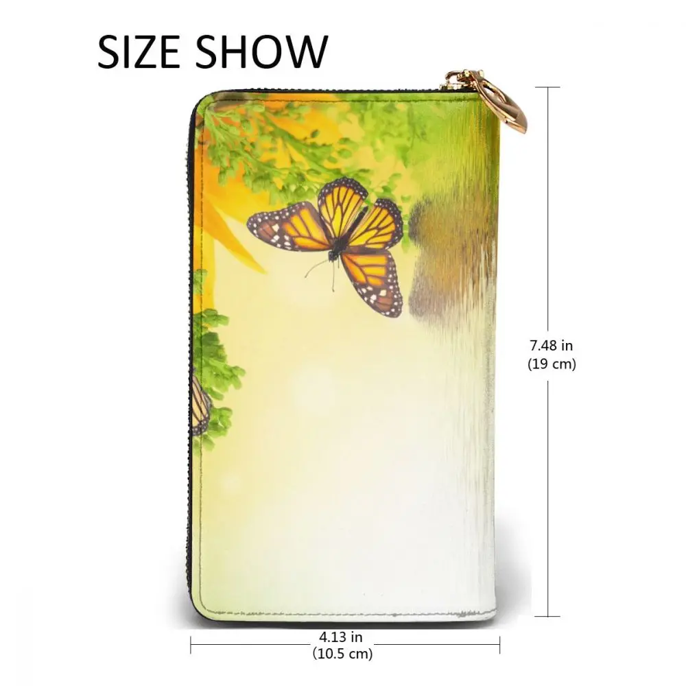 

Butterflies Pond Plants Long Wallet with Credit Card Slots ID Holder Checkbook Organizer Zipper Coin Purse