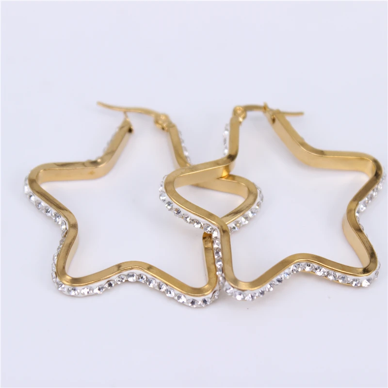 Нержавеющая сталь 30mm40mm размер два кристалла пятизвездочные серьги чистая