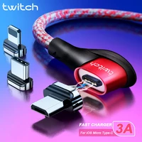 twitch magnetic micro usb cable type c 90 degree usb c cable for samsung xiaomi iphone magnetic charger fast charging data cord