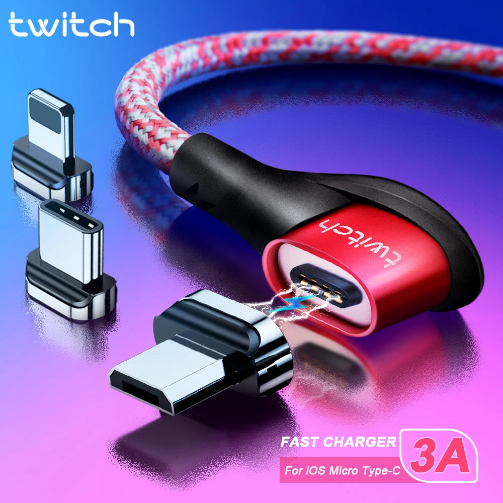 Магнитный кабель Twitch Micro USB Type-C 90 градусов для Samsung Xiaomi iphone магнитный быстрой