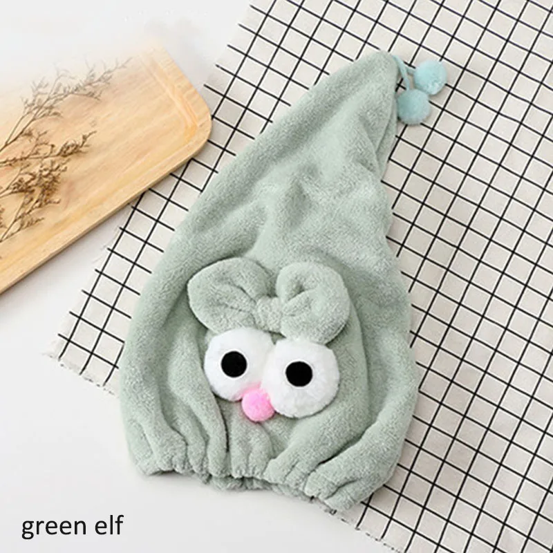 green elf Шапочка для душа с героями мультфильмов тюрбан для волос гигроскопичность и воздухопроницаемость микрофибра тюрбан для волос обернутое полотенце шапка полотенце сухая шапка для волос - Цвет: green elf
