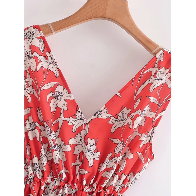 

YENKYE 2021 Women Floral Print Tank Summer Dress Female Drawstring Waist V Neck Sexy Slits Casual Long Dress Holiday Vestido