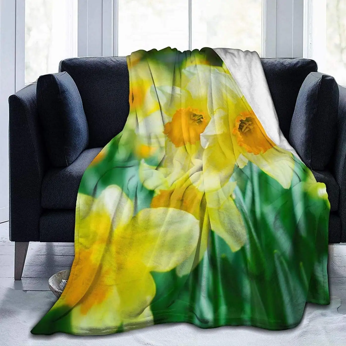 

Throw Blanket, Daffodil Flower Printed Soft Bed Blanket Warm Microfiber Blanket for Travel Bed Couch Sofa Office All