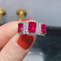 funmode luxury red geometric cz engagement rings for women baguette zircon wholesale fr80