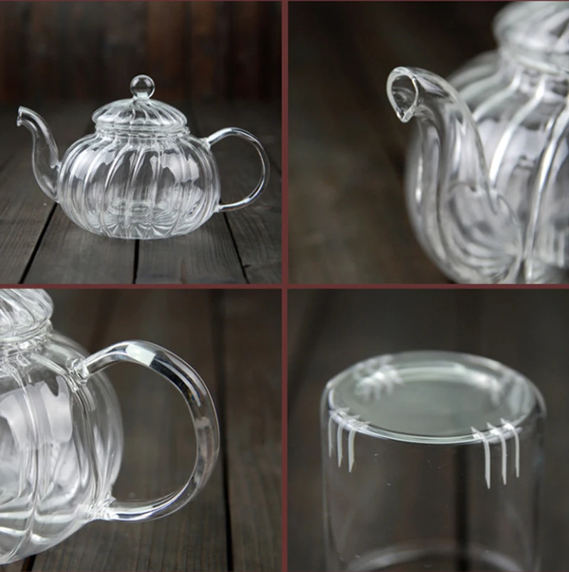 600ml Striped pumpkin shape flower teapot Glass Teapot with Infuser Tea Leaf Herbal Heat Resistant Pot Flower TeaCup | Дом и сад