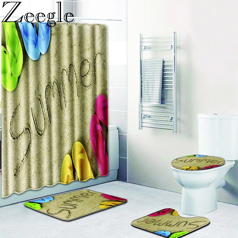 Набор летних пляжных ковриков для ванной водонепроницаемые занавески 3D