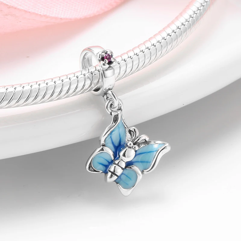 

New 925 Sterling Silver Colorful Enamel CZ flower Butterfly fine pendant Bead Jewelry making fit Original Mikiwuu Charm Bracelet