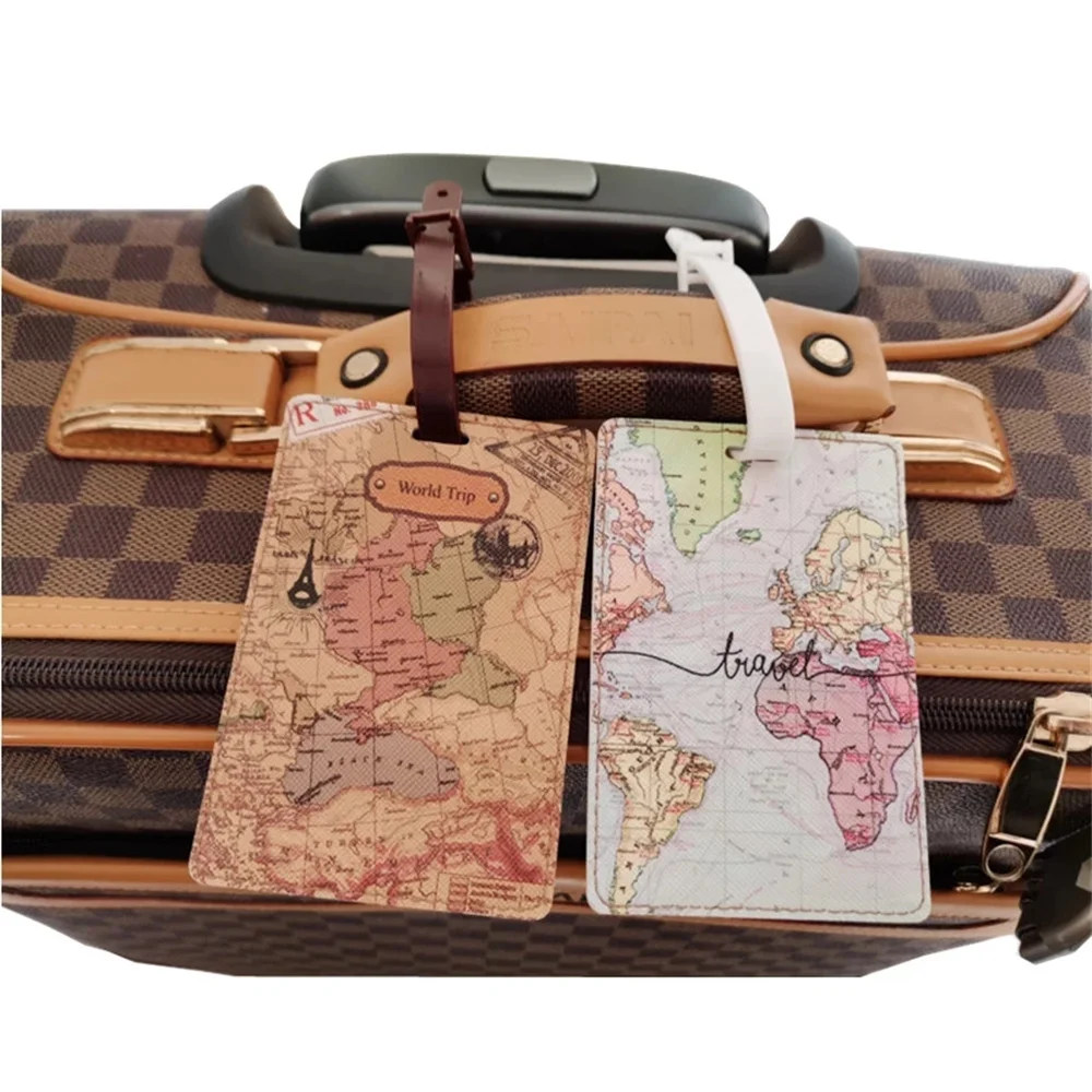 2021 New Creative World Map Luggage Tag Travel Accessories Pu Suitcase Id Address Holder Baggage Boarding Tag Portable Label