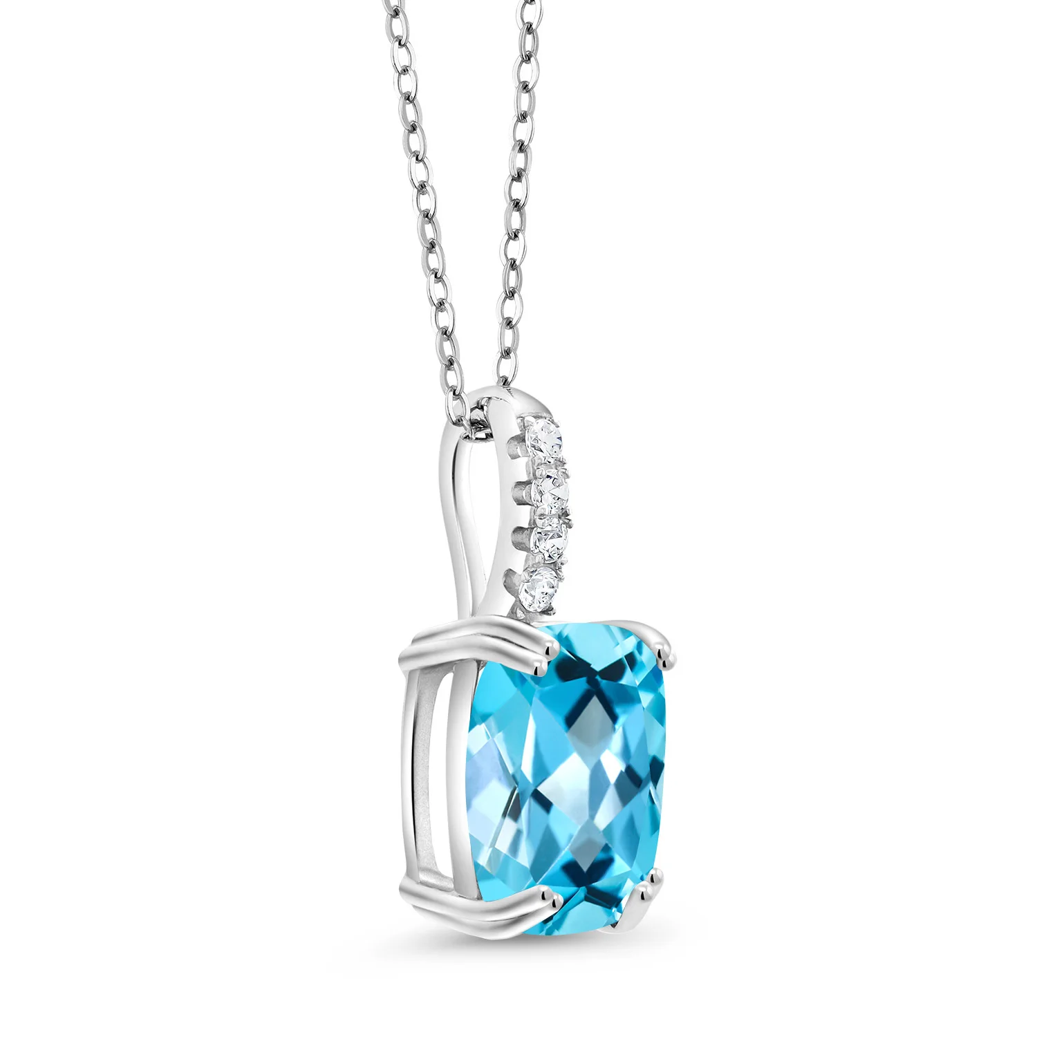 GemStoneKing 3 67 Ct подушка голубой топаз белый Серебро 925 пробы кулон ожерелье для