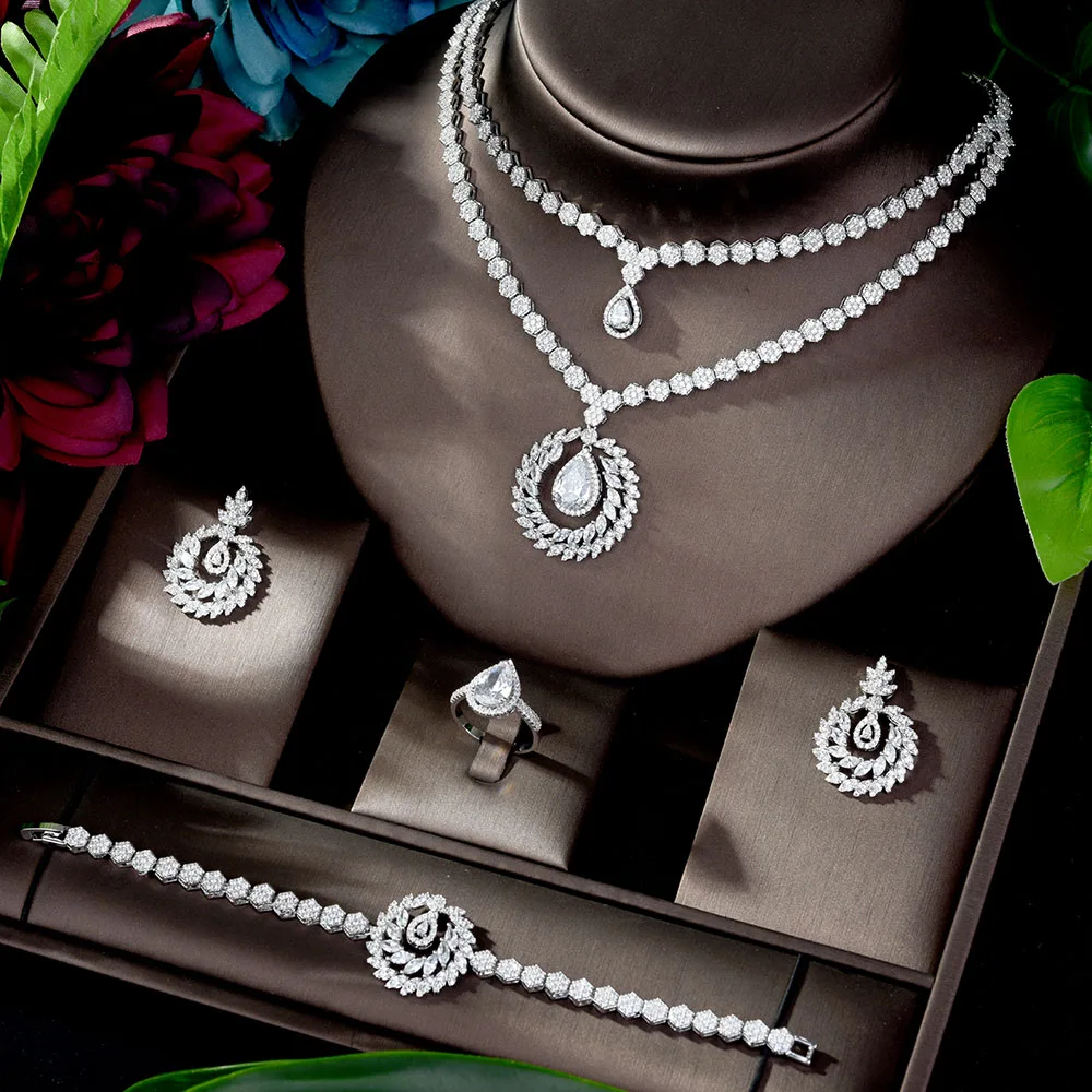 

HIBRIDE Unique Design Water Drop Shape Nigerian Wedding Jewelry Set Bridal Weeding Accessories parure bijoux femme N-1195