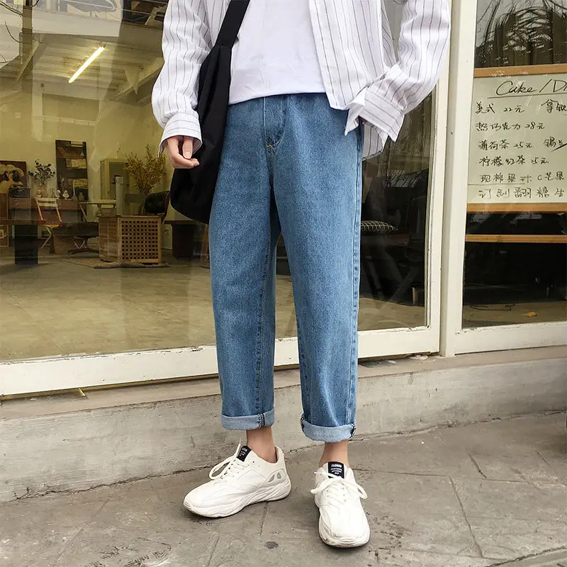 

Men's jeans 2021 spring and winter new elastic waist nine-point pants m-3xl jeans loose casual fashion young men's clothing