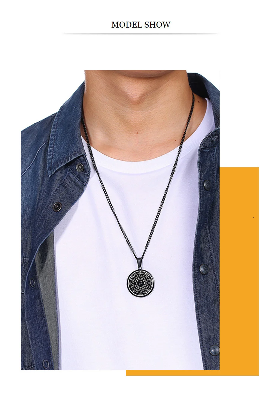 Vnox Мужской винтажный кулон "Соломон" с черной цепочкой из нержавеющей стали 24"