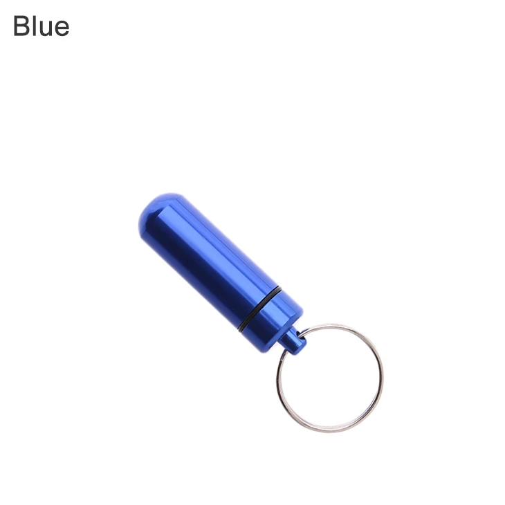 Blue 1 шт. Портативный Красочный алюминиевый капсульный чехол для таблеток водонепроницаемый брелок контейнер для ключей украшения для путешествий на открытом воздухе мини аптечка - Цвет: Blue