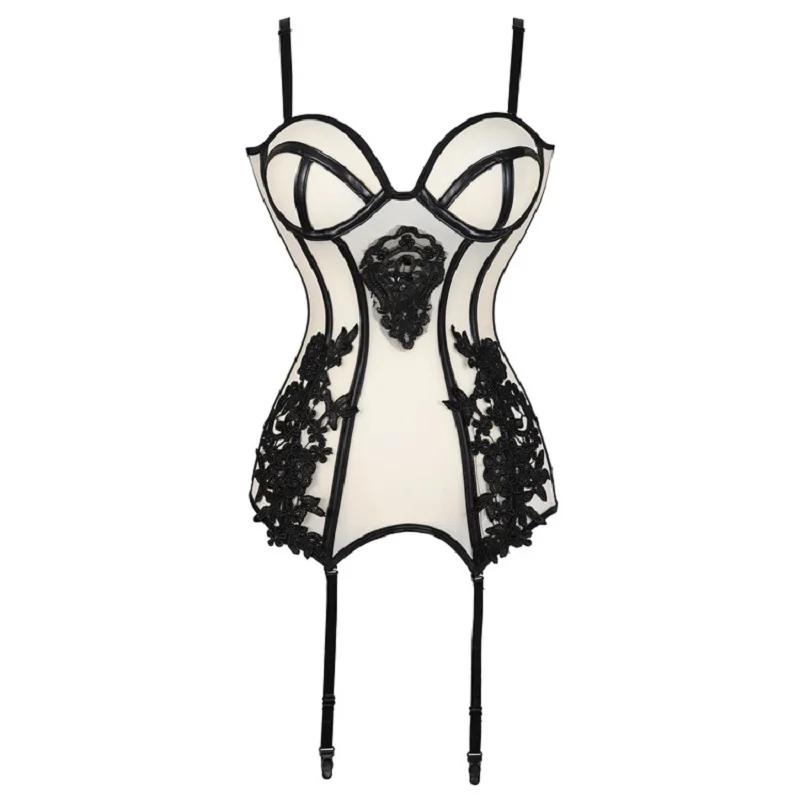 

Women Sexy Corset Underwear Bra Lace Up Body Shaper Bustier Overbust Breathable Mesh Floral Waist Slim Lingerie Bodysuit Black
