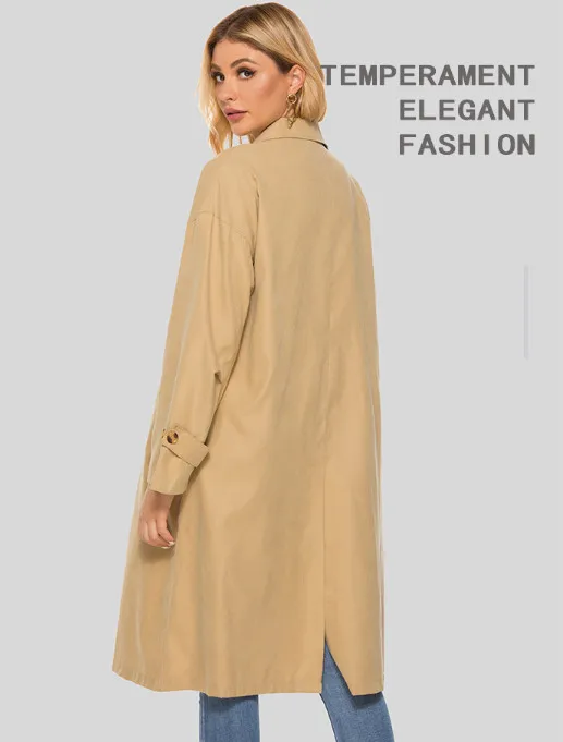 Плащ женский длинный свободного кроя цвета хаки осень | Женская одежда