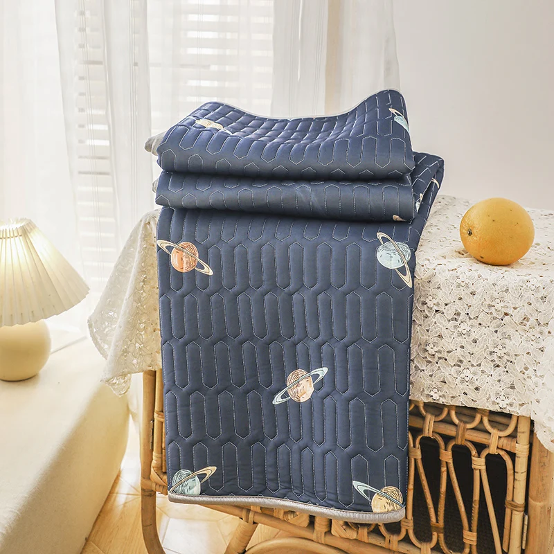 

Teenager Summer Sleeping Bed Mat Set Silky Nano Latex Cool Bed Sheet Pillowcase Dormitory Planet Printed Bed Mattress Cover Set
