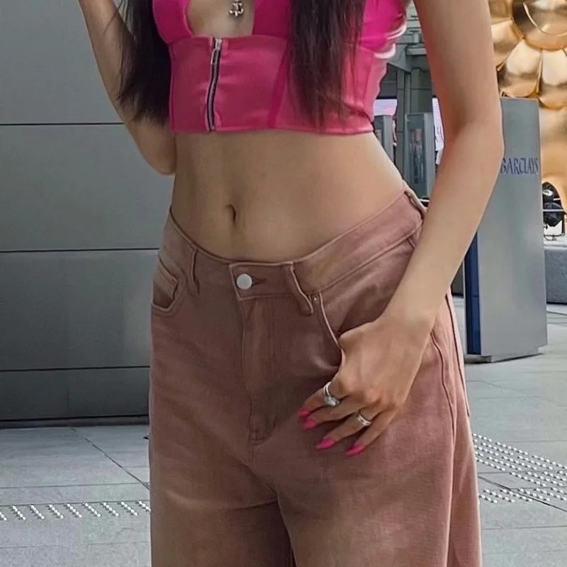 WeiYao Vintage Ripped Hot Baggy Brown Jeans Joggers Fashion High Waist Denim Trousers Streetwear Grunge Fairycore Pants