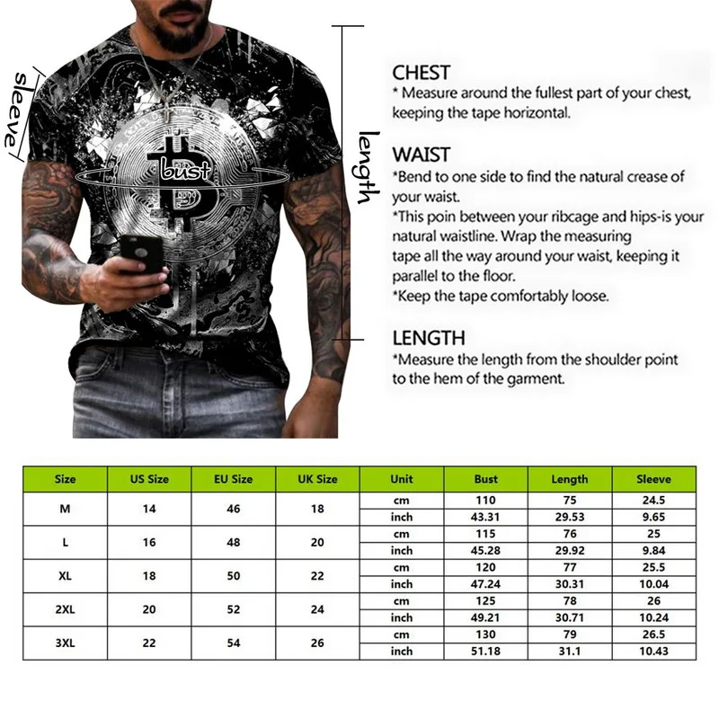 

2021 summer loose short sleeve sports men's T-shirt big round neck bitcoin 3D printing leisure and breathable fitness men's wear