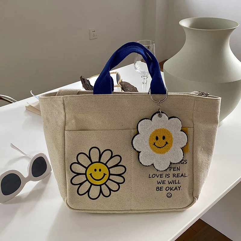 

Simple Canvas Handbag Women Large Capacity Lady Shopping Tote Casual Girl Handle Bag Reusable Shoulder Bag Solid Color Purse