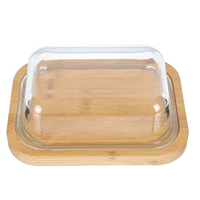 bamboo butter dish rectangular cheese storage tray plate food container with glass lid keeper tool kitchen tableware