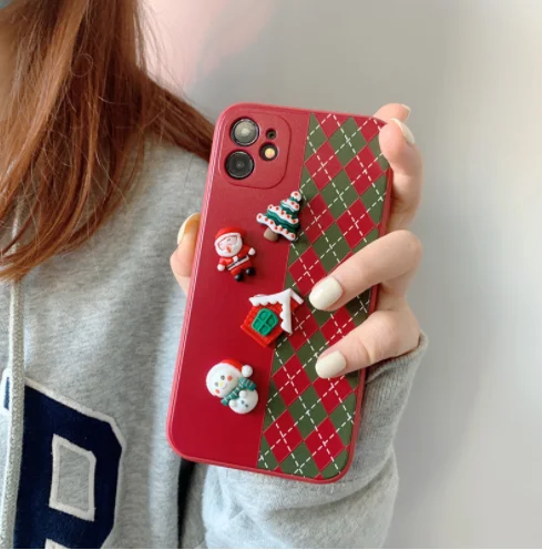 

New Christmas Red Cover Cute Animals Beautiful Pattern for Iphone13 12 11 Xs 8 7 6 6s Cover Christmas TPU Case DIY Santa Claus