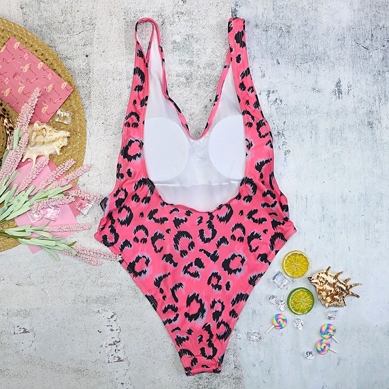 2020 Для Девочек Цельный купальник женский с леопардовым принтом Глубокий v