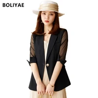 boliyae summer women s fashion jacket casual blazers lady coat half sleeve loose single button blezer top temperament ol office