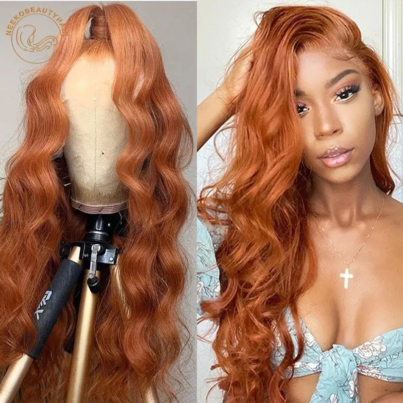 Transparent Lace Frontal Wigs Orange Ginger Wavy 13X4 Lace Front Wig 180% Density Colored Human Hair Wigs Brazilian Remy
