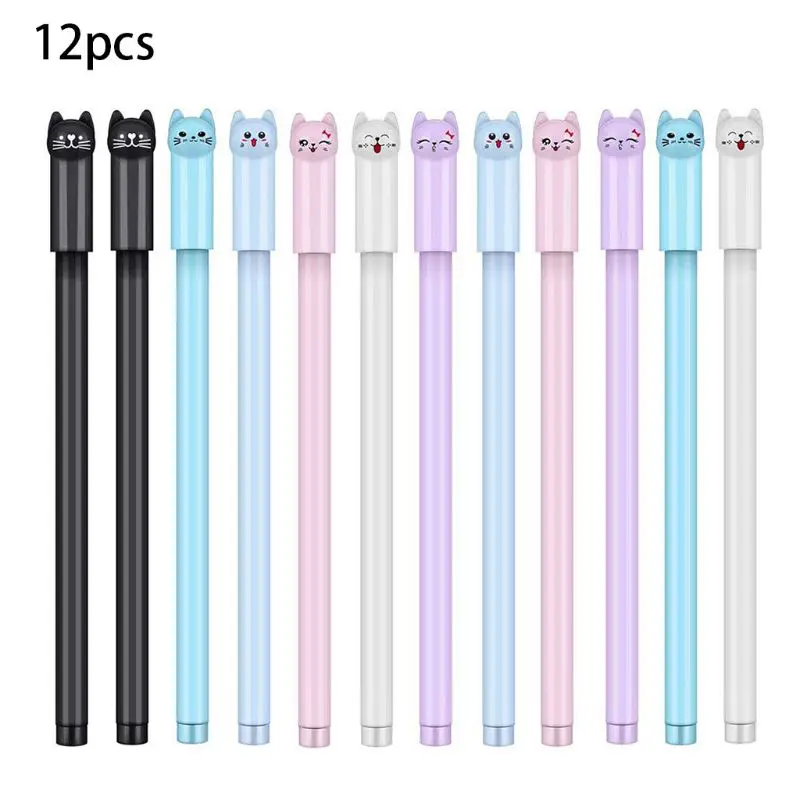 

Pens Cute Cat 12 PCS Leaflai 0.5mm Black Gel Ink Pen Ballpoint Pens for School K3KB