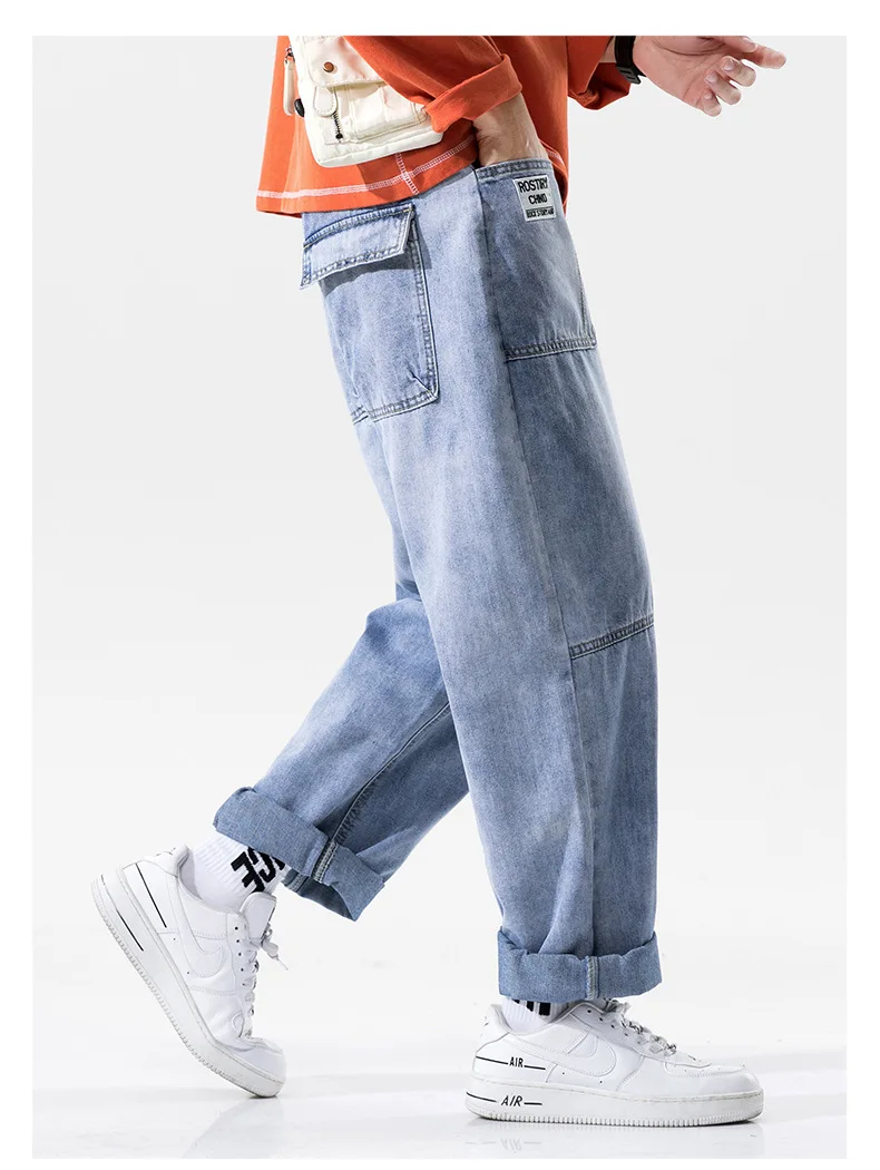 

2020 Autumn New Loose Jeans Men's Hong Kong Style All-match Straight-Leg Pants Student Fashion Handsome Tooling Casual Pants