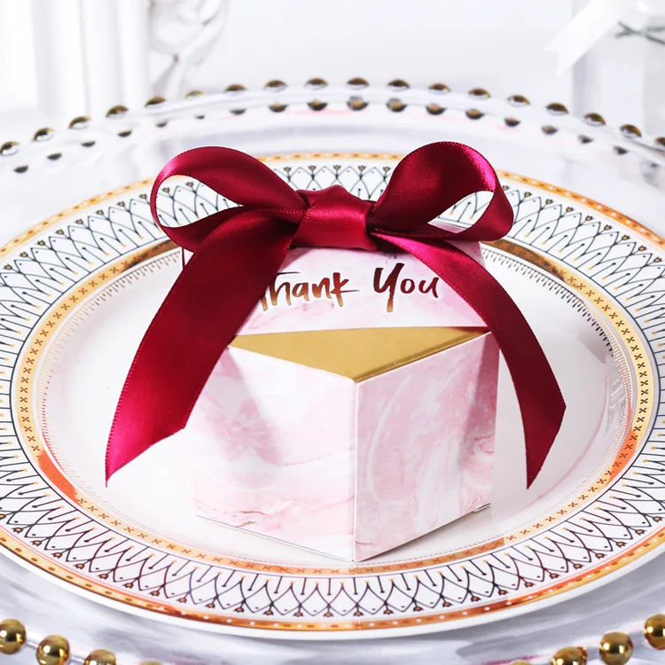 Golden Marble Gift Boxes Paper Box For Guests Candy Chocolate Cupcake With Ribbon Wedding Party Favors | Дом и сад