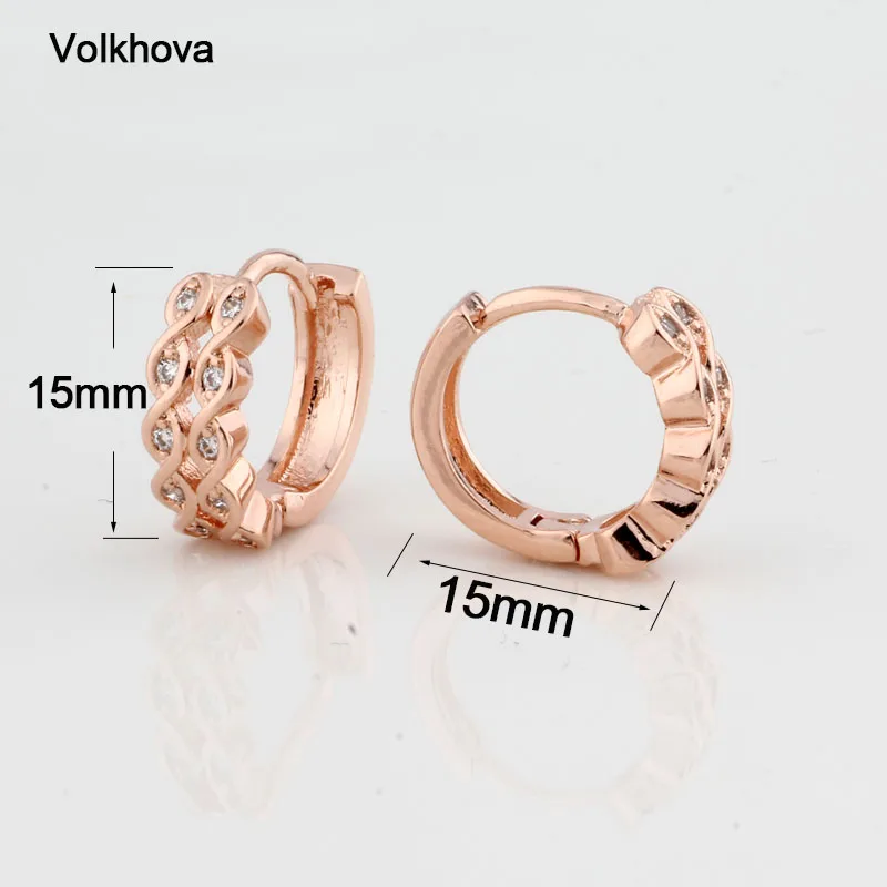 Серьги кольца женские из розового золота с фианитами 585|Серьги-кольца| |