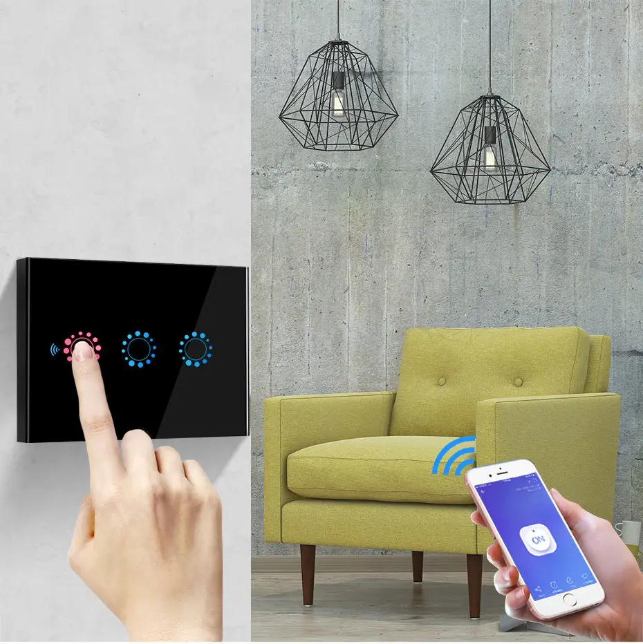 Интеллектуальный Wi-Fi приложение дистанционное управление переключатель работать с Alexa Google Home стандарт США AC90V-250V синхронизация сенсорный переключатель 3 банды 1 способ