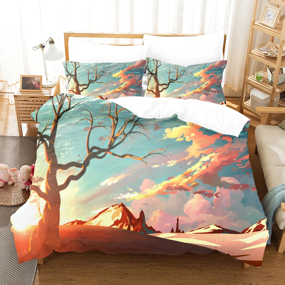 

3D Autumn Forest River Scenic Bedding Set Red Quilt Cover With Pillowcase 2/3Pcs Queen King Size Luxury Comforter Bedding Sets