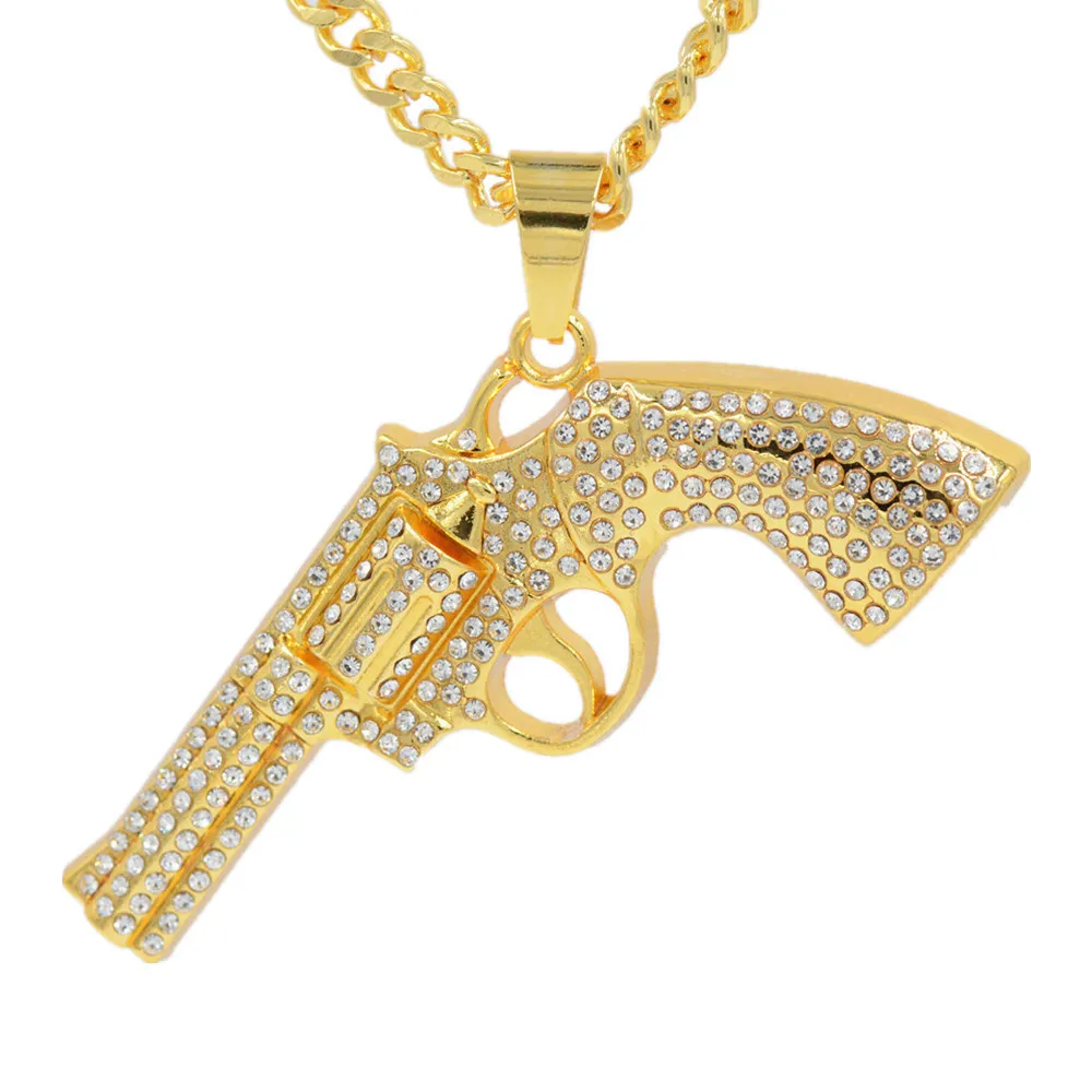 

QIAMNI в стиле «хип-хоп» изысканный стильный льдом Стразы Bling кулоны с оружием подойдет в качестве подарка как для мужчин, так и для женщин, репе...