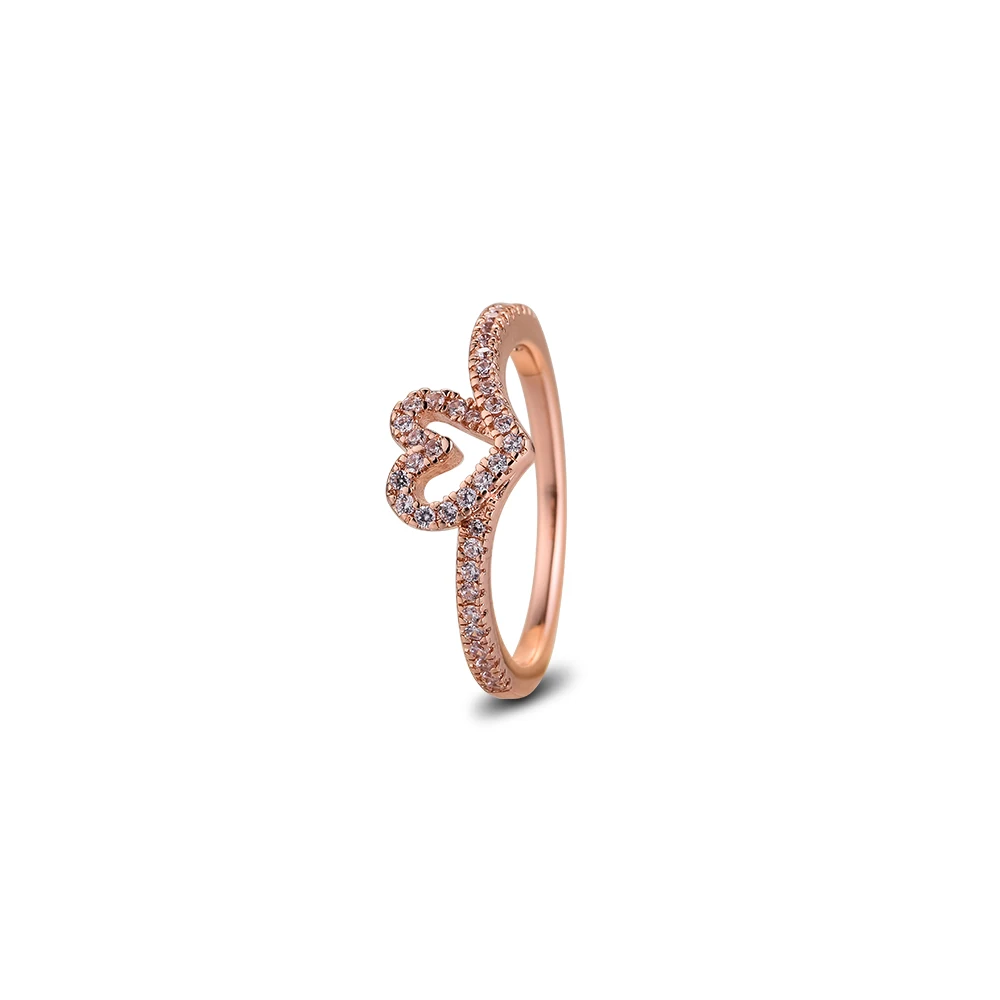 

Sparkling Wishbone Heart Rose Rings 100% 925 Sterling-Silver-Jewelry Free Shipping