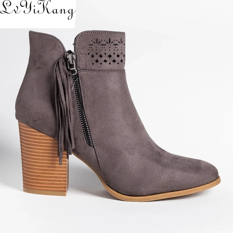 2019 Новые Модные Кожаные Замшевые Женские ботильоны Женская обувь Модная для