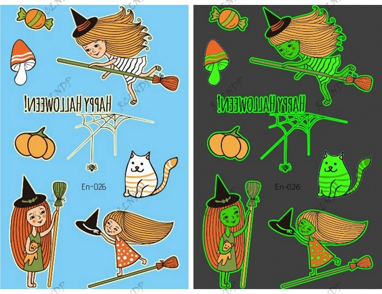 Водостойкая Временная светящаяся тату-наклейка милая тыква череп Хэллоуин день