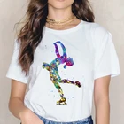 Спортивная футболка для девочек с акварельным принтом и фигурным катанием, женская белая Милая футболка в стиле Харадзюку, женские летние топы, футболка