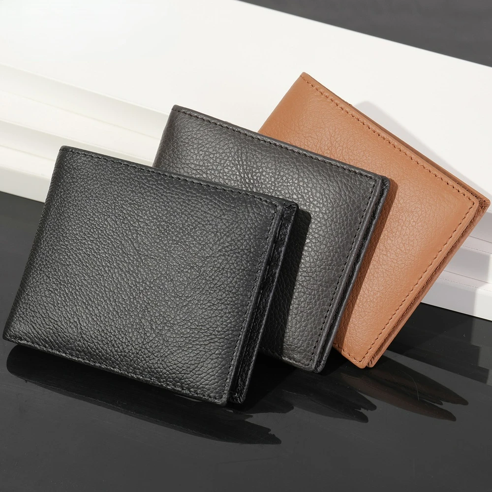 

Genuine Leather Men Wallet Fashion Korean Style Short Wallets for Men ID Window Credit Card Holder Mens Purses High Quality